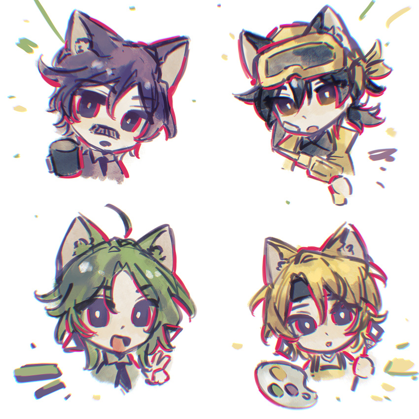 16personalities, 2boys, 2girls, adventurer_(16personalities), ahoge, animal_ears, apron, architect_(16personalities)