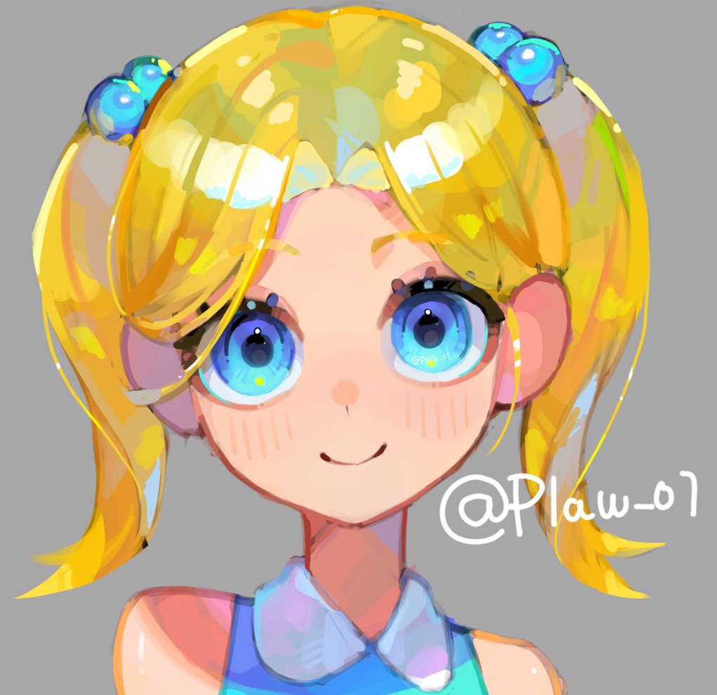 1girl, blonde_hair, blue_eyes, blush, bubbles_(ppg), closed_mouth, commentary, looking_at_viewer