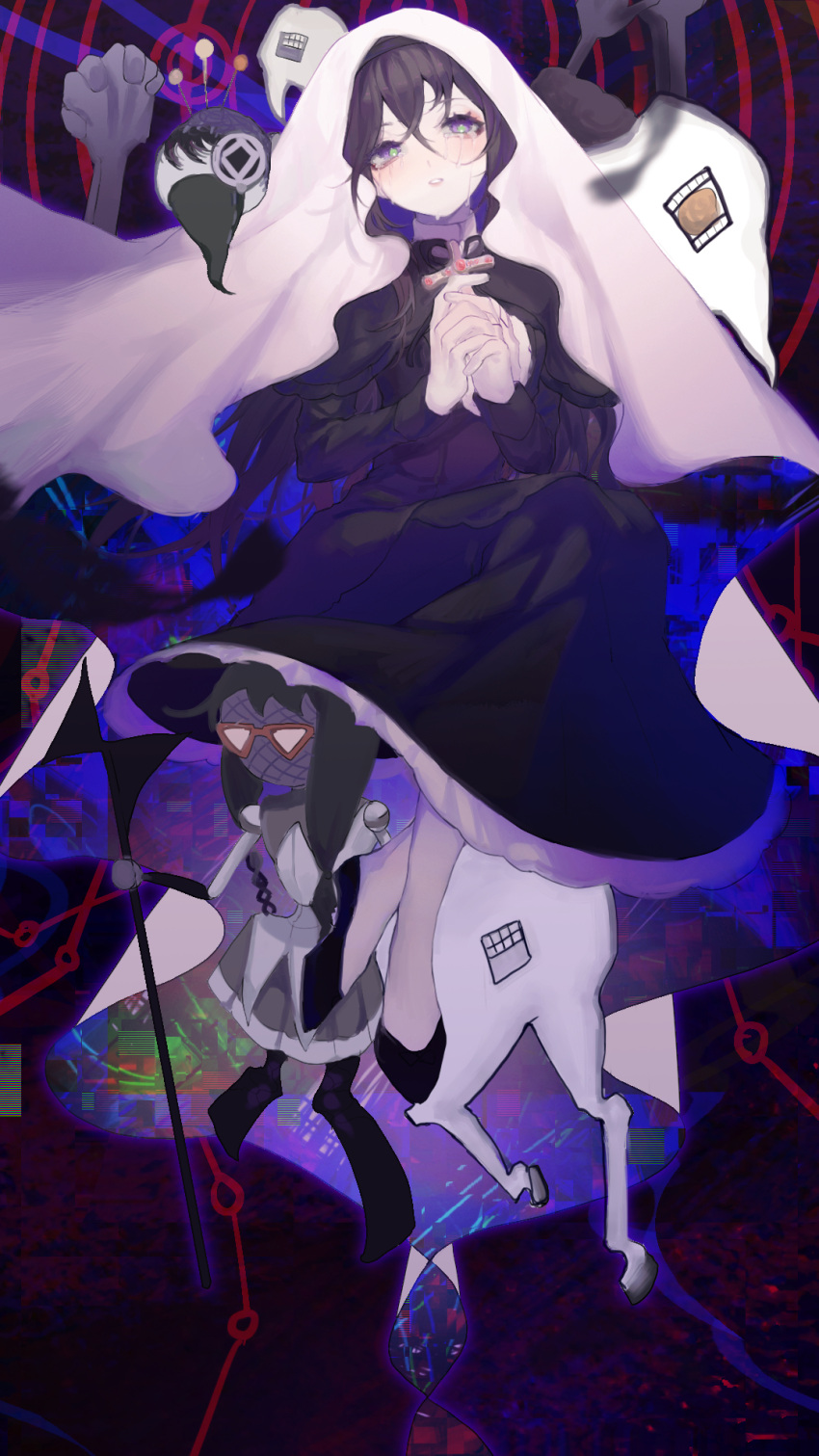 1girl, ahehehe, akemi_homura, akemi_homura_(black_dress), black_dress, black_hair, black_hairband, black_shoes