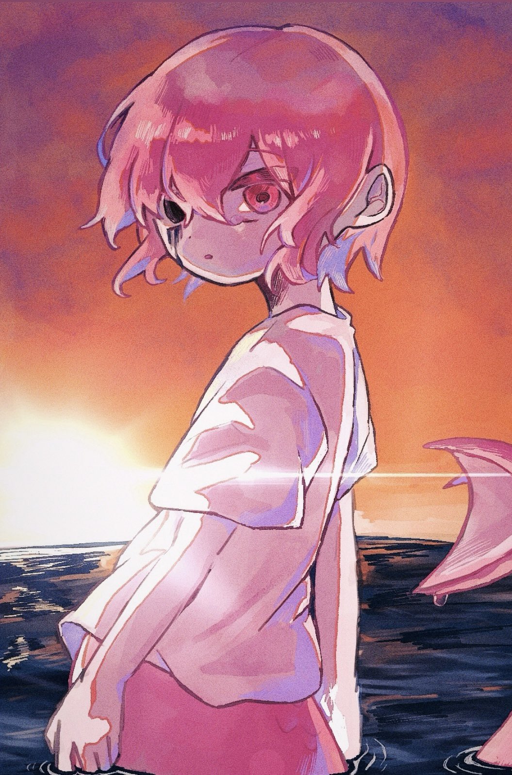 1girl, black_eyes, hashtag-only_commentary, heterochromia, highres, iyowa_girls, looking_at_viewer, looking_to_the_side