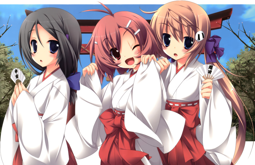 fan, hattori_aya, japanese_clothes, koiiro_soramoyou, miko, ruchie, scan, shinohara_sera