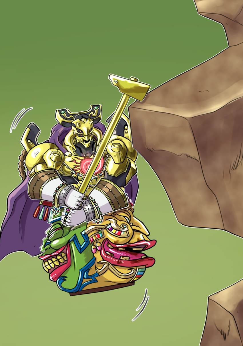 1boy, absurdres, armor, commentary_request, duel_monster, eldlich_the_golden_lord, extra_eyes, full_body