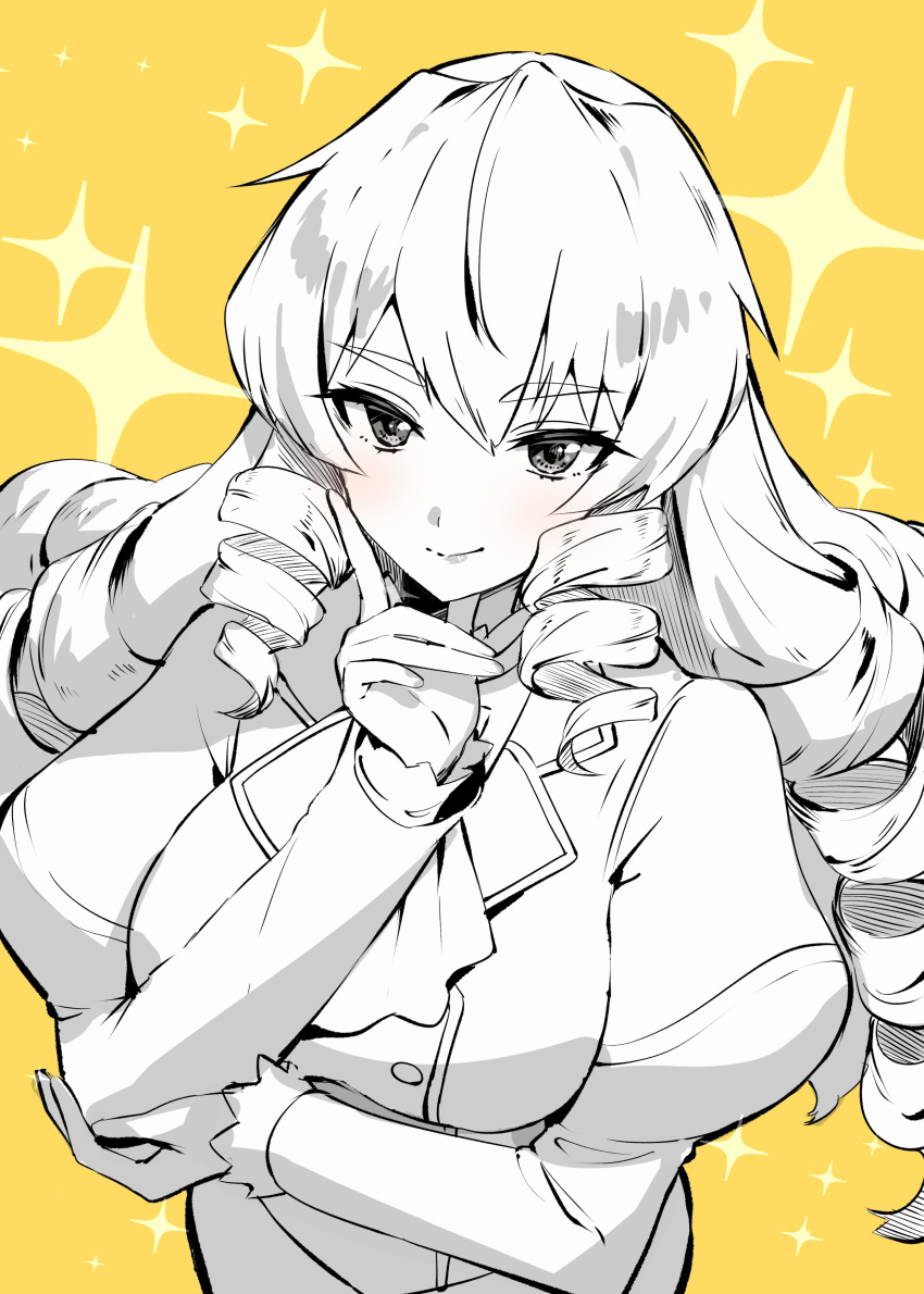 1girl, absurdres, akuyaku_reijou_tensei_ojisan, breasts, drill_hair, finger_to_face, grace_auvergne, green322