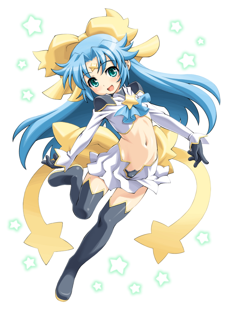 :d, aqua_eyes, bad_id, blue_hair, boots, bow, hair_bow, higuchi_isami