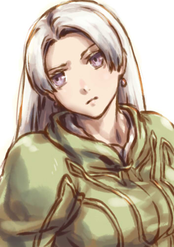 1girl, breasts, chris_lightfellow, closed_mouth, earrings, gensou_suikoden, gensou_suikoden_iii, jewelry, long_hair, lowres, simple_background, solo, violet_eyes, white_background, yokutsuki_noa