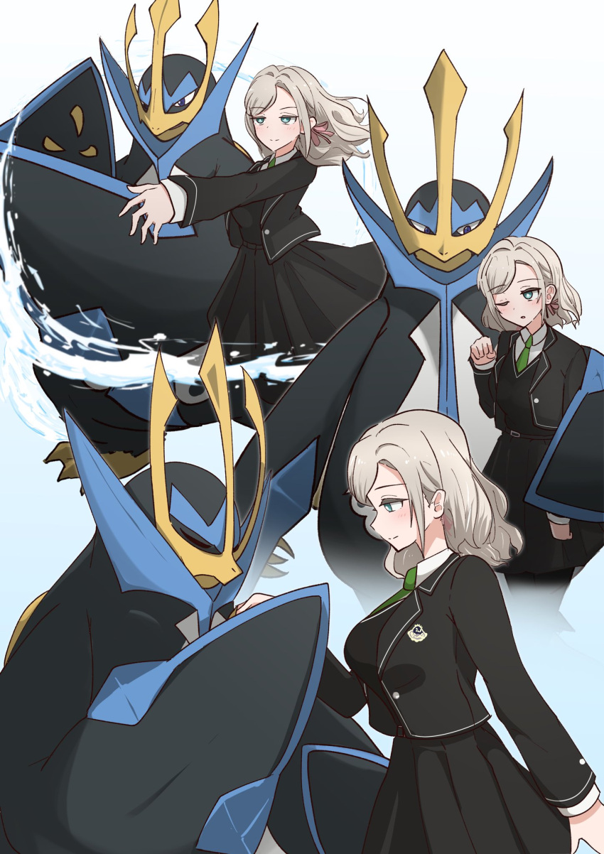 1girl, black_jacket, black_skirt, black_sweater_vest, blazer, blue_eyes, breasts, ceras_yanagida_lilienfeld