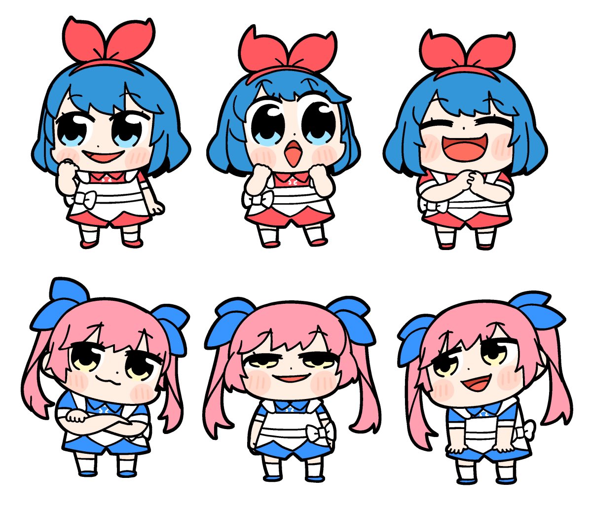 2girls, :3, :d, ^_^, apron, bkub, blue_eyes, blue_hair