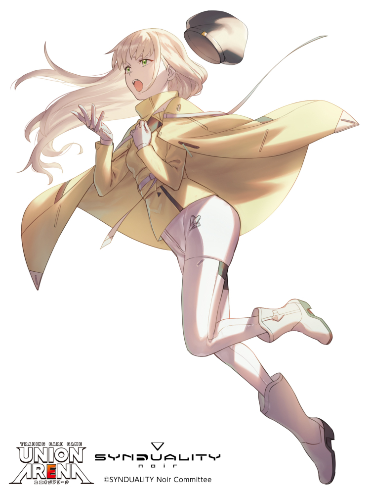 1girl, belt, beret, blonde_hair, bodysuit, boots, cape, ciel_(synduality)