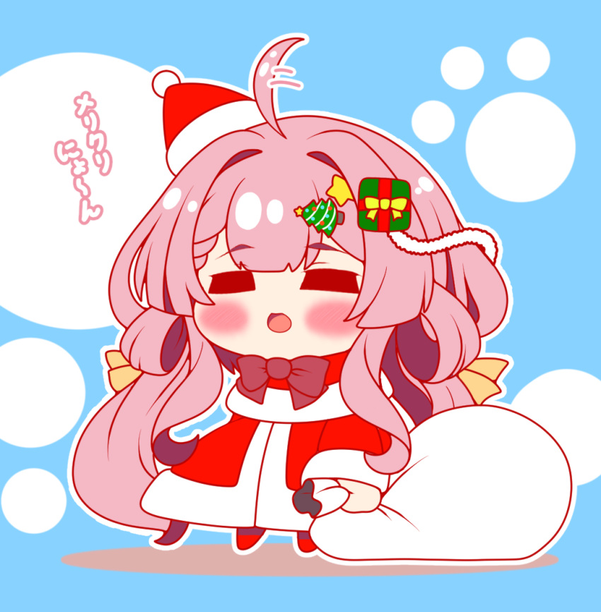 1girl, :d, black_pantyhose, blue_background, blush_stickers, braid, braided_bangs, capelet