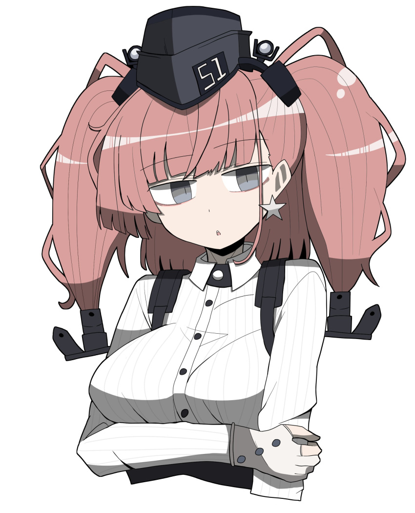 1girl, absurdres, anchor_hair_ornament, atlanta_(kancolle), breasts, collared_shirt, earrings, garrison_cap