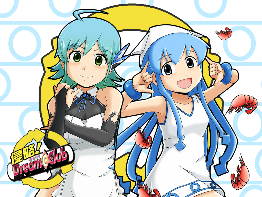 blue_eyes, blue_hair, bridal_gauntlets, crossover, detached_sleeves, dream_c_club, dream_c_club_zero, dress