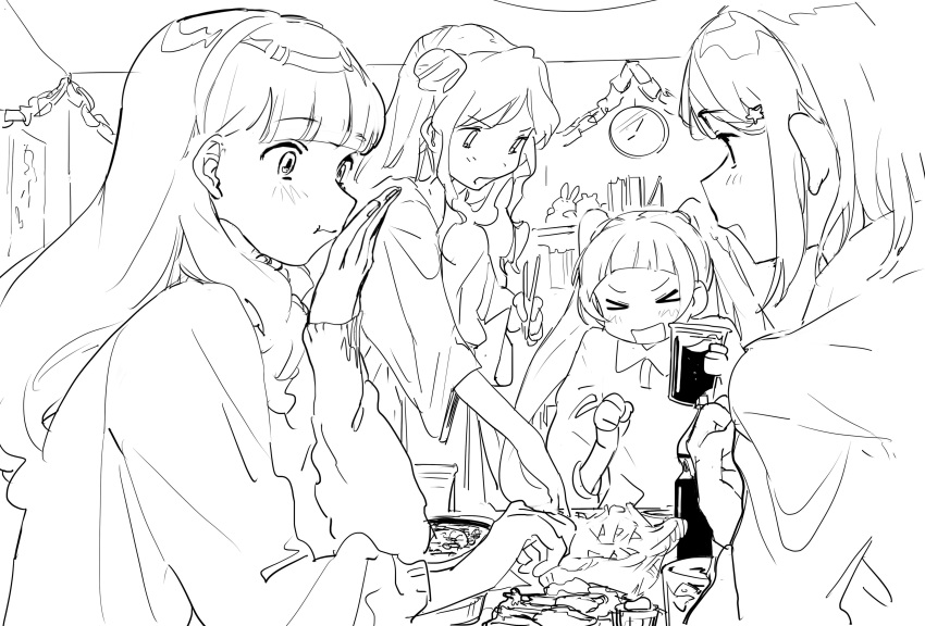 >_<, 4girls, absurdres, aikatsu!_(series), aikatsu_friends!, bad_id, bad_twitter_id, blunt_bangs