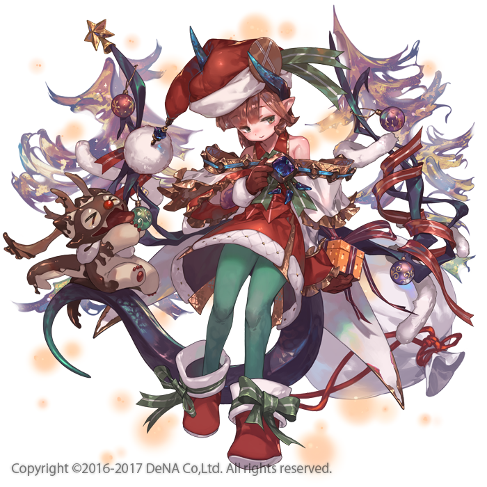 >_<, 1girl, antlers, blush, brown_hair, christmas, christmas_ornaments, closed_mouth
