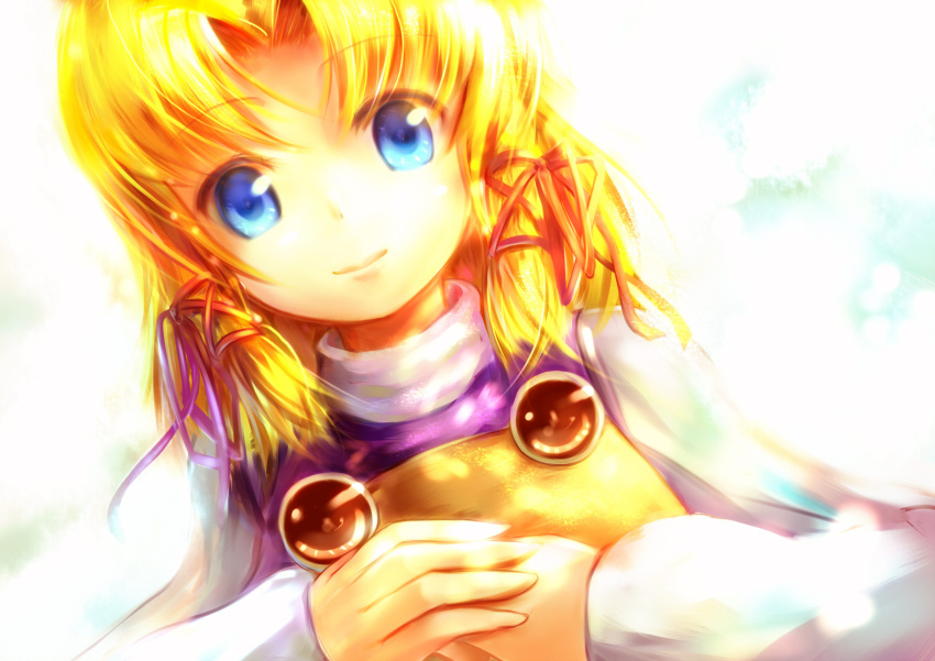 blonde_hair, blue_eyes, bust, hat, highres, moriya_suwako, sakura_ani, short_hair
