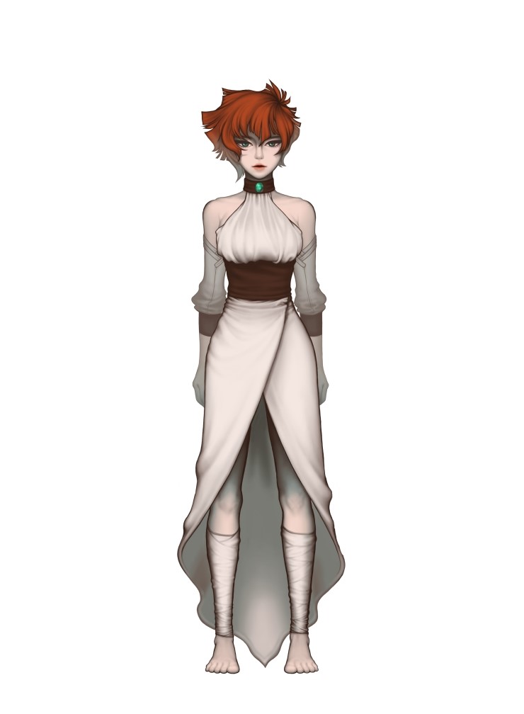 1girl, ai_zarathustra, ankle_wrap, arcturus, barefoot, blue_eyes, breasts, brown_sash