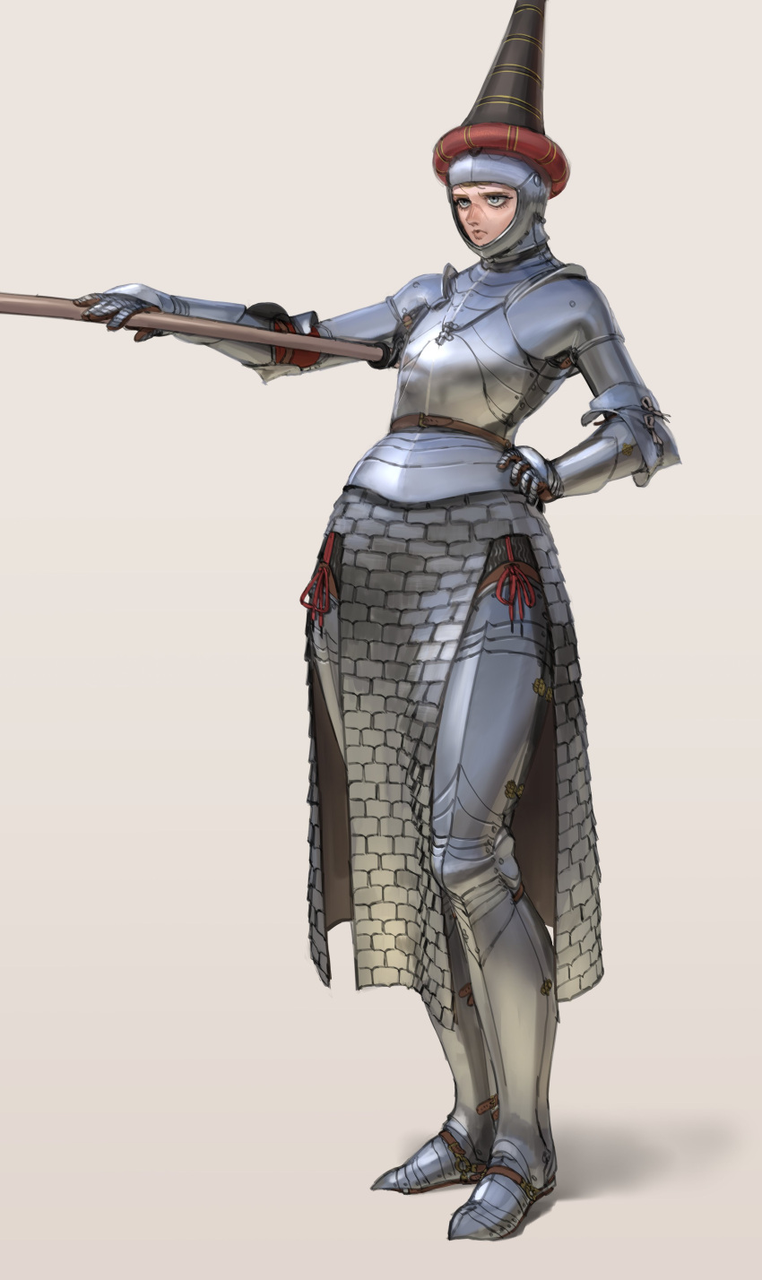 1girl, absurdres, armor, blue_eyes, couter, cuisses, full_body, highres