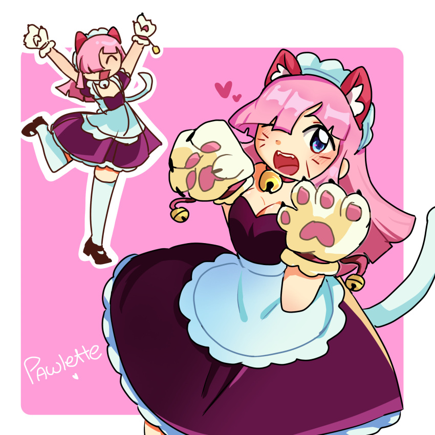 1girl, animal_ears, animal_hands, apron, bell, brawl_stars, cat_ears, cat_paws