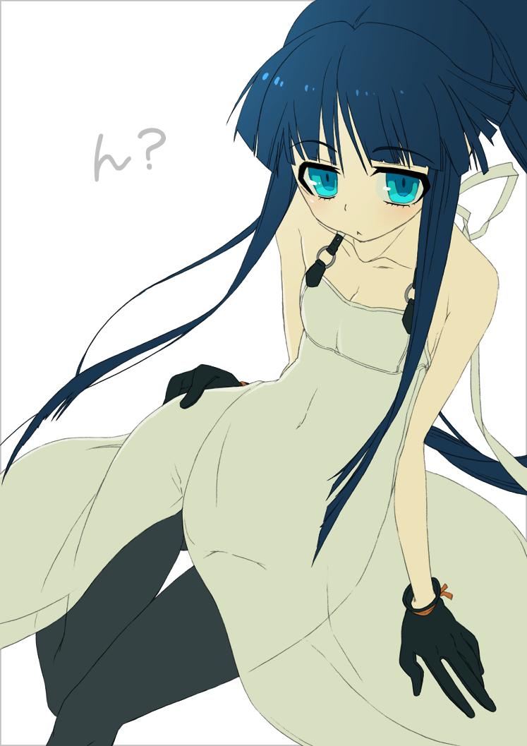 aqua_eyes, blue_hair, collarbone, dougan_calpis_con, dress, flat_chest, from_above, gloves