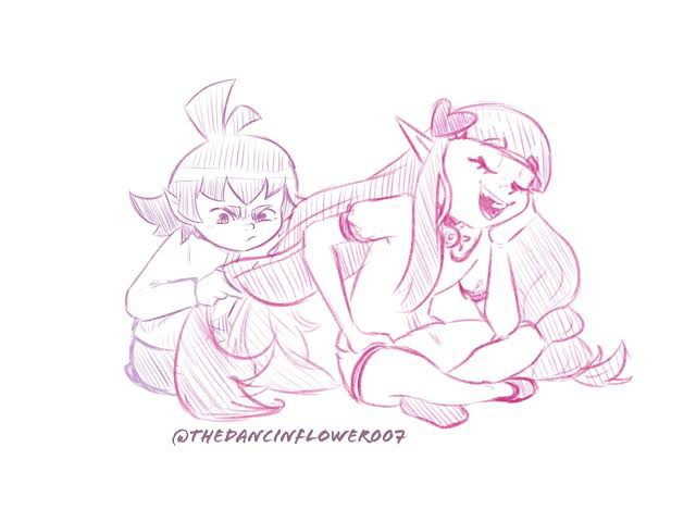 1boy, 1girl, barbatos_bachiko, bars_robin, combing, cousins, long_hair, mairimashita!_iruma-kun