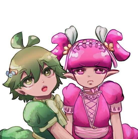 1boy, 1girl, androgynous, barbatos_bachiko, bars_robin, light_green_hair, long_hair, mairimashita!_iruma-kun
