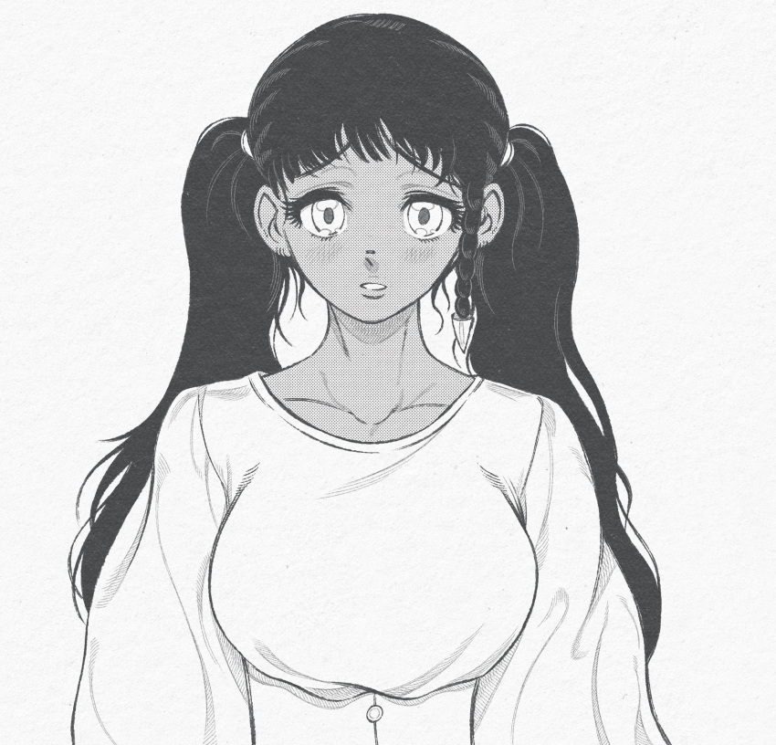 1girl, black_hair, blush, braid, breasts, dark-skinned_female, dark_skin, desscaras