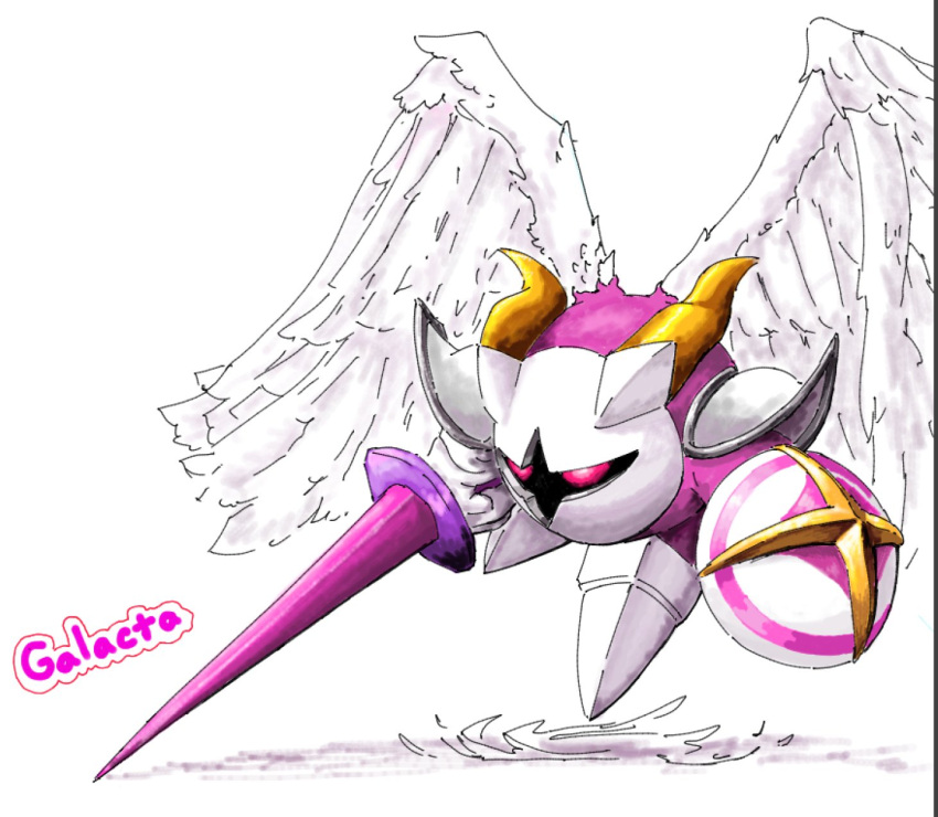 angel_wings, armor, commentary_request, galacta_knight, highres, holding, holding_polearm, holding_shield