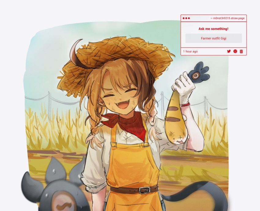 1girl, alternate_costume, apron, bandana, blonde_hair, braid, brown_hair, closed_eyes