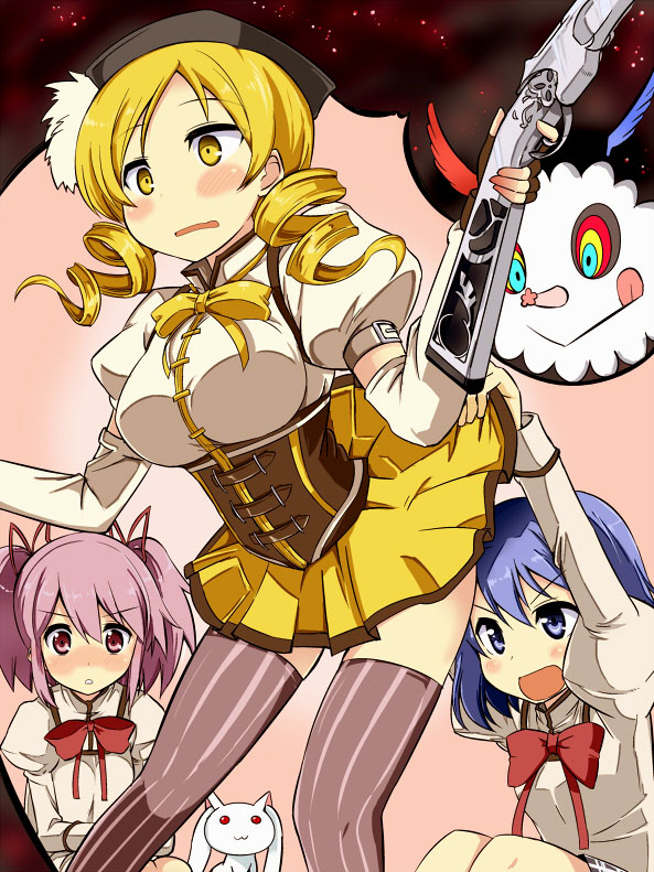 :o, :q, beret, blonde_hair, blue_eyes, blue_hair, blush, bow