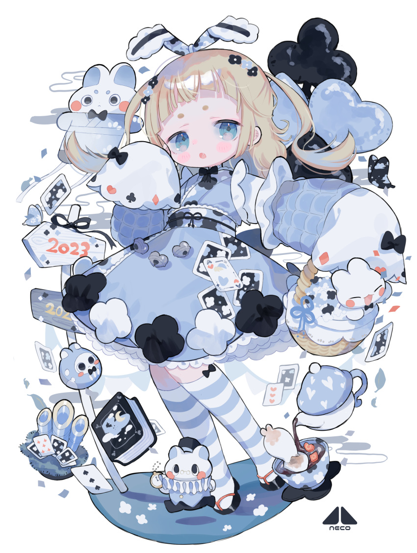 1girl, 2023, absurdres, alice_(alice_in_wonderland), alice_in_wonderland, basket, black_bow, black_bowtie