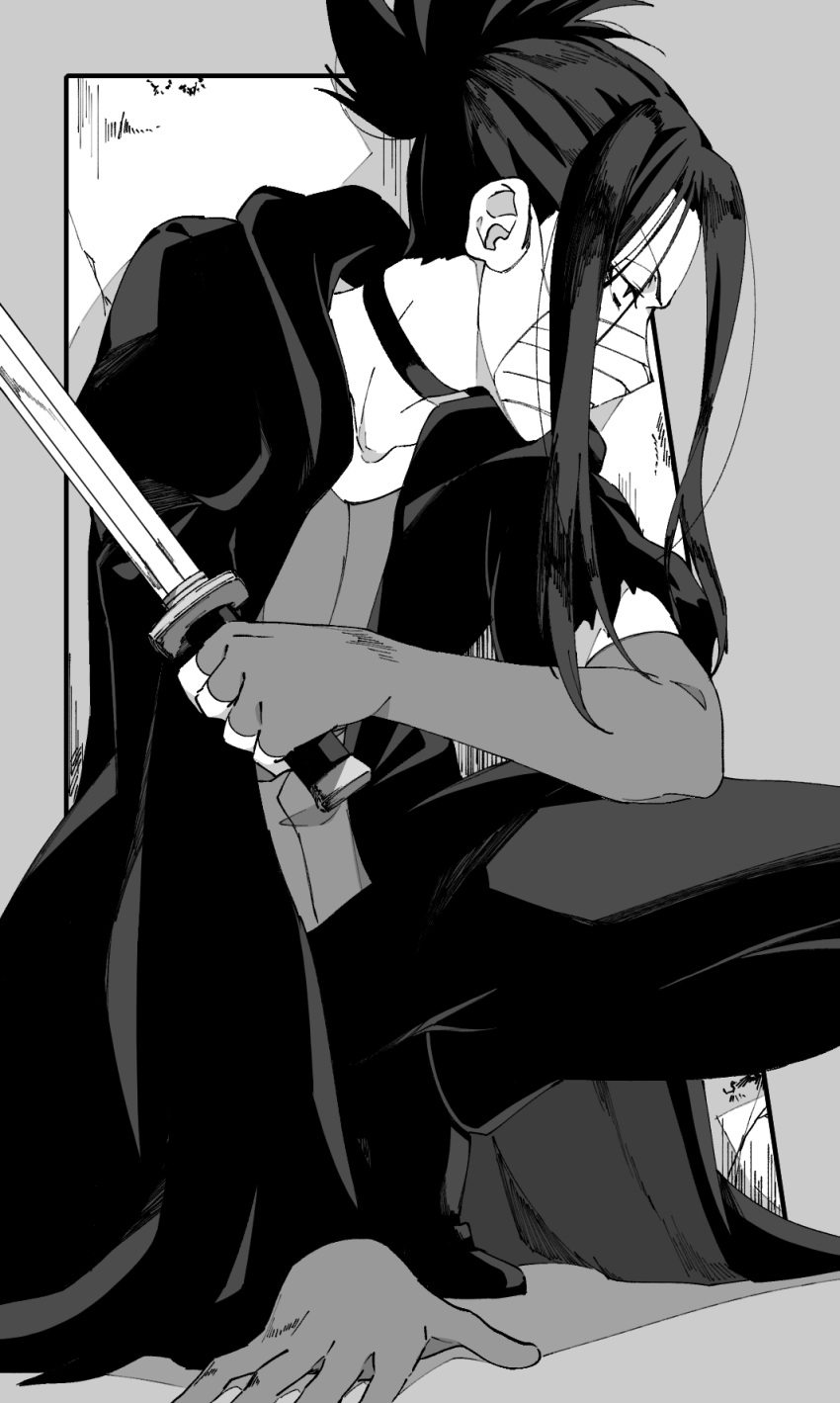 1girl, akutagawa_gin, asymmetrical_sleeves, bungou_stray_dogs, choker, dagger, elbow_gloves, fingerless_gloves