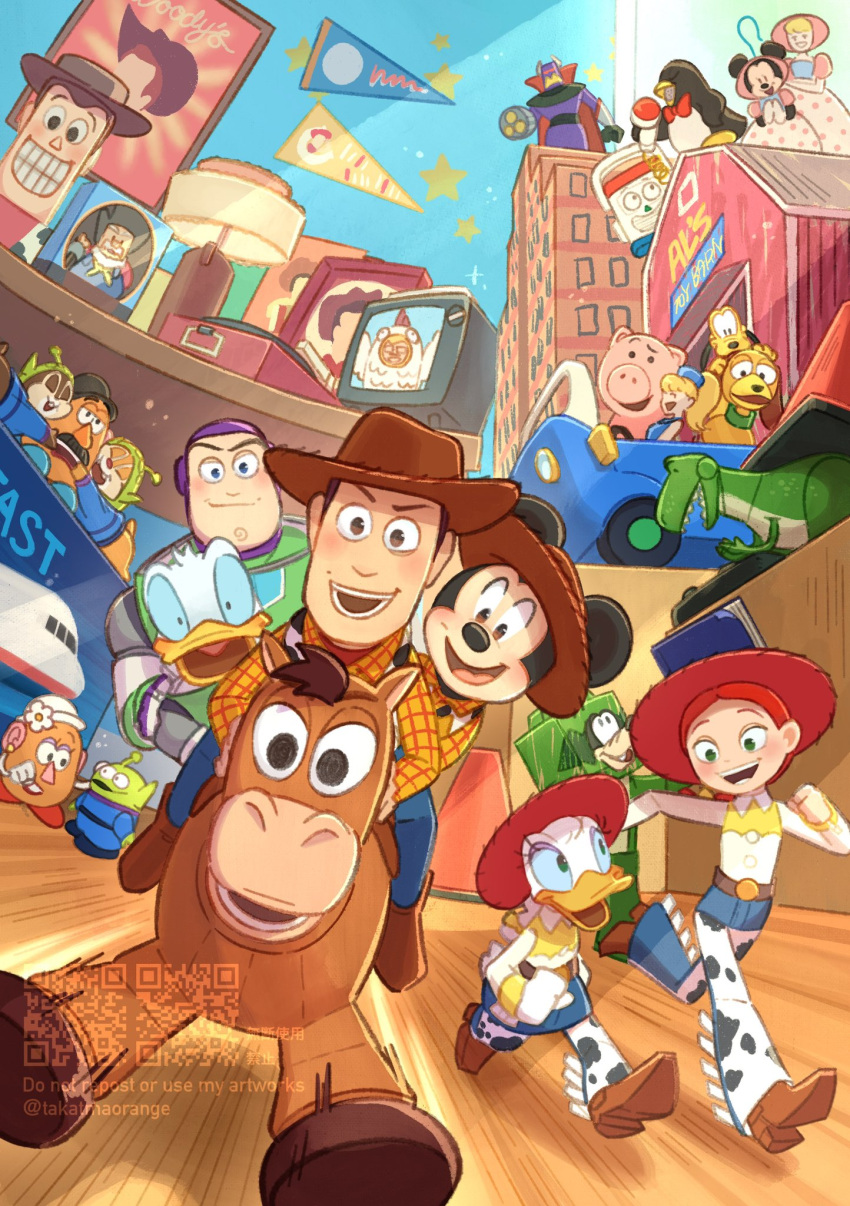 5girls, 6+boys, alien_(toy_story), barbie_(character), barbie_(franchise), blonde_hair, bo_peep_(toy_story), brown_hair