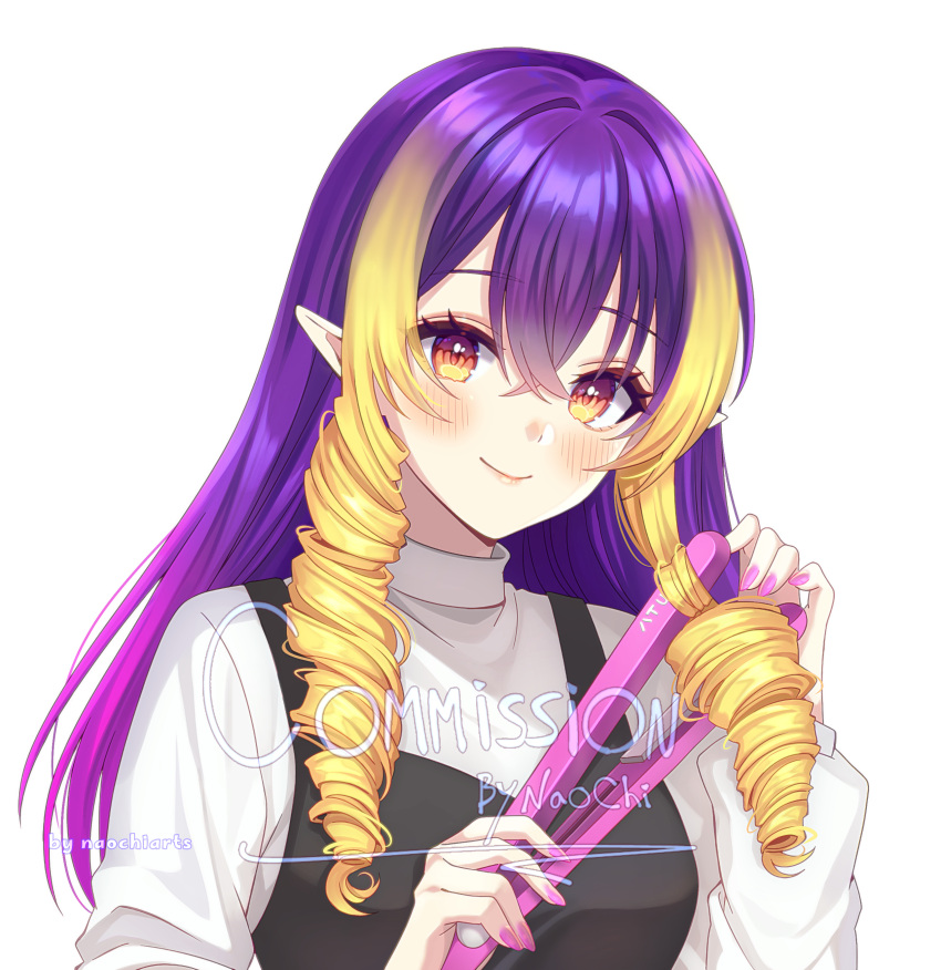 1girl, absurdres, black_dress, blonde_hair, blush, breasts, closed_mouth, commentary