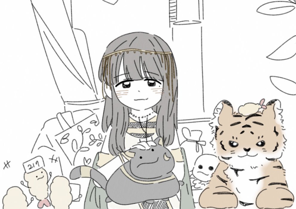 ._., 1girl, 217find!, animal, animification, black_cat, black_hair, blush