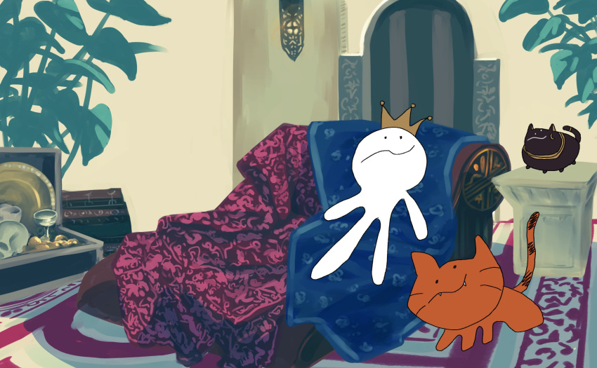 ._., 1girl, 217find!, animification, black_cat, cat, chalice, child's_drawing