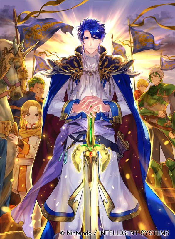 5boys, alec_(fire_emblem), arden_(fire_emblem), armor, banner, battle_standard, blonde_hair, blue_eyes