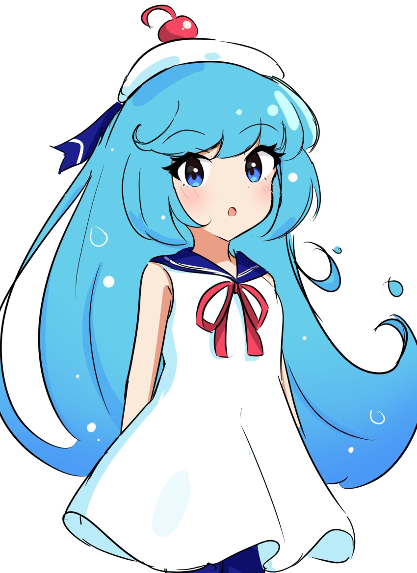 1girl, absurdres, blue_eyes, blue_hair, blue_sailor_collar, bow, candy36544, cherry_hat_ornament