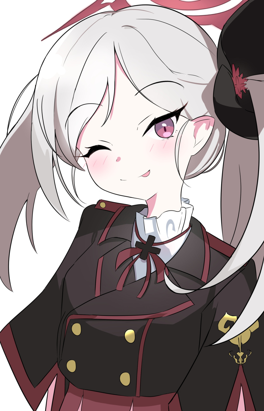 1girl, absurdres, blue_archive, blush, breasts, candy36544, grey_hair, hair_ornament