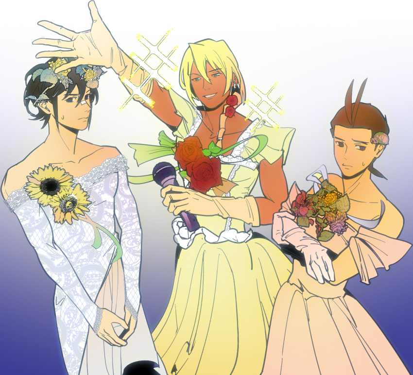 3boys, ace_attorney, alternate_costume, antenna_hair, apollo_justice, bandaid, bandaid_on_face, bandaid_on_nose