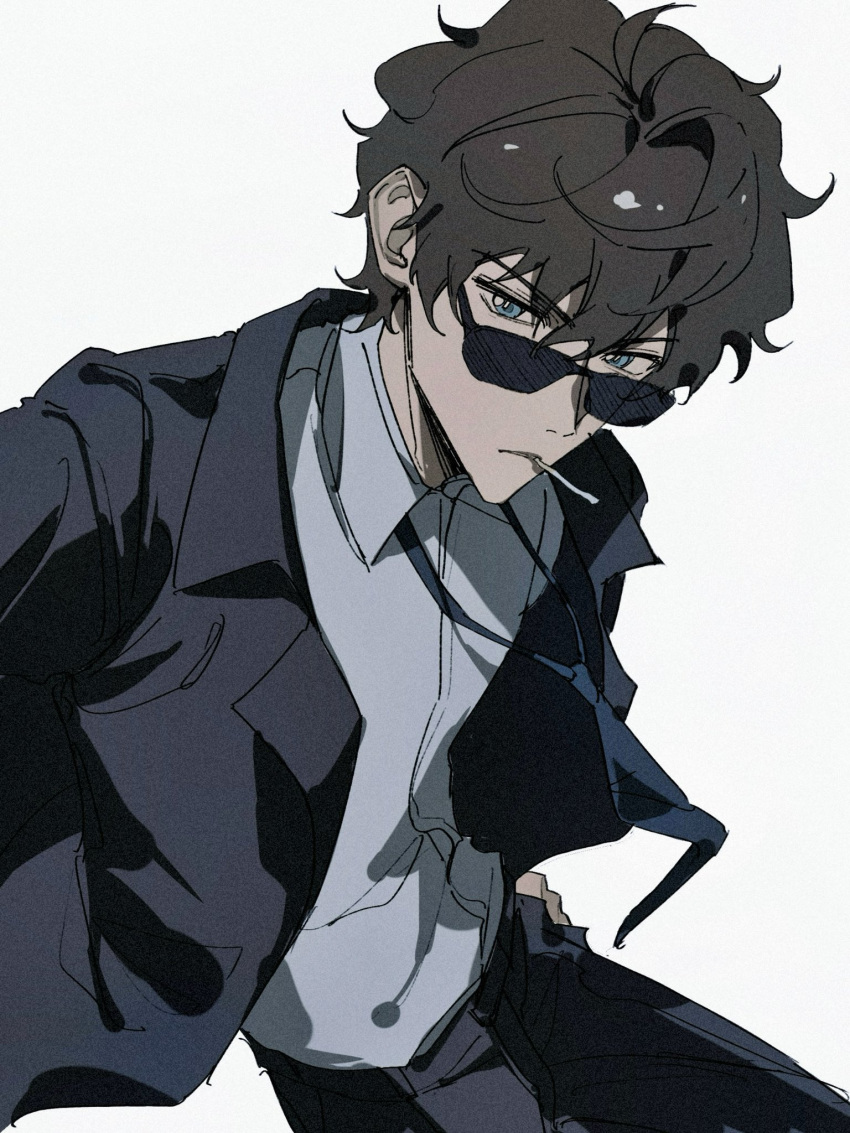 1boy, black_hair, black_jacket, black_suit, bolin_jiazi_gu, cigarette, collared_shirt, commentary