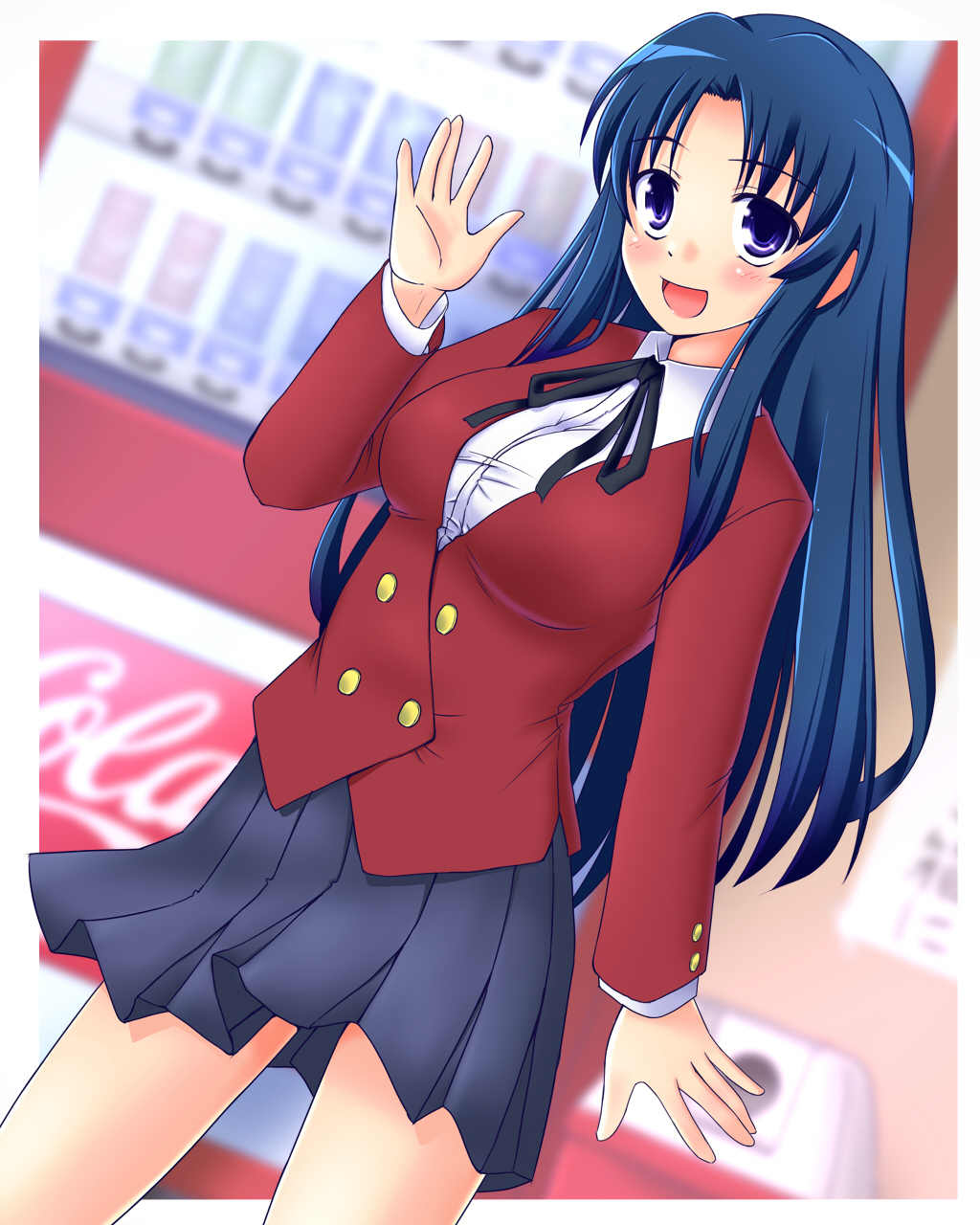 blue_eyes, blue_hair, blush, dutch_angle, highres, kawashima_ami, long_hair, open_mouth