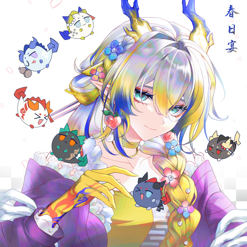 1girl, absurdres, annotated, aqua_eyes, arknights, blonde_hair, blue_hair, braid