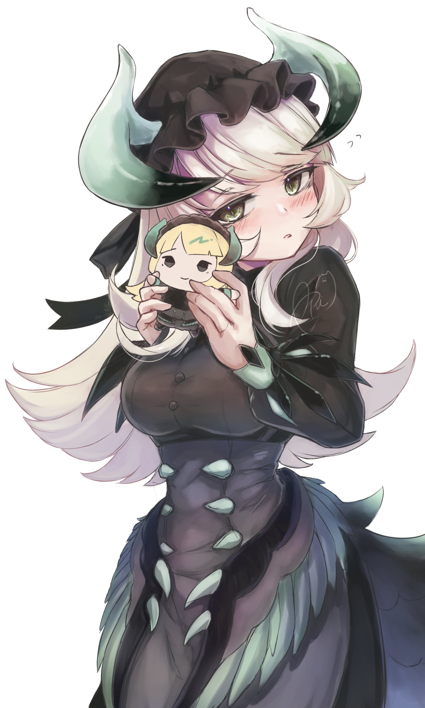 1girl, absurdres, ari_(xxrmsn_008), black_dress, black_hat, black_tail, blush, breasts