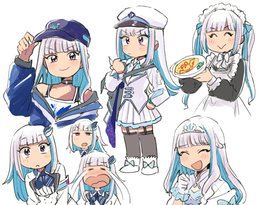 1girl, :d, ^_^, ^v^, apron, baseball_cap, big_mouth, black_dress