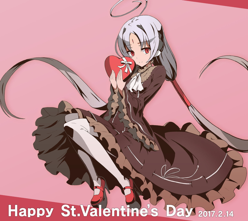 1girl, ahoge, alternate_costume, box, dated, dress, forehead_jewel, frilled_dress