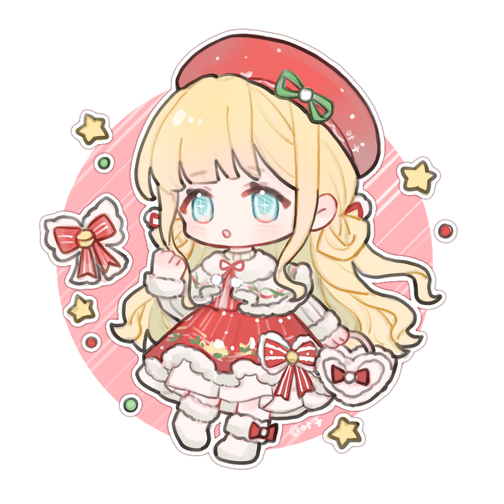 +_+, 1girl, :o, bag, bag_bow, beret, blonde_hair, blue_eyes
