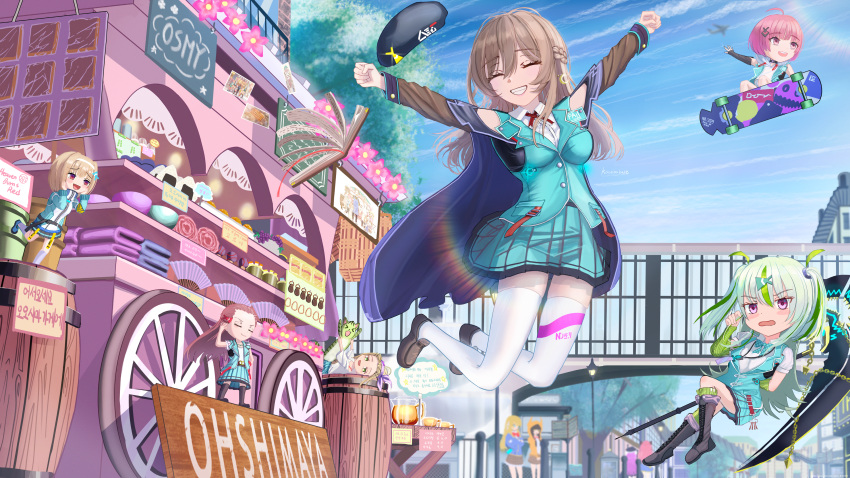 6+girls, 96mako, absurdres, ahoge, aikawa_megumi, asakura_karen_(heaven_burns_red), bangs_pinned_back, beret