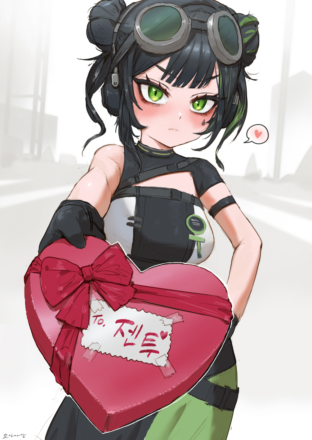 1girl, arm_strap, asymmetrical_clothes, belt, black_belt, black_gloves, black_hair, black_shrug