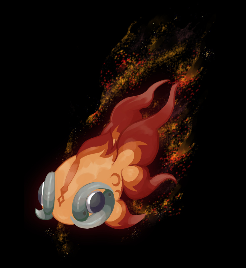 animal_focus, black_background, black_eyes, chi-yu_(pokemon), commentary_request, embers, fish, full_body