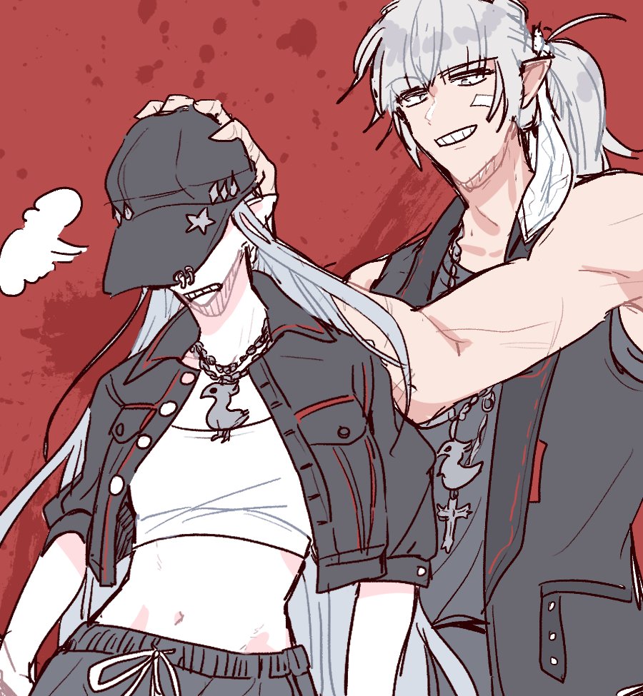 1boy, 1girl, alternate_costume, alternate_hairstyle, annoyed, bandaid, bandaid_on_cheek, bandaid_on_face