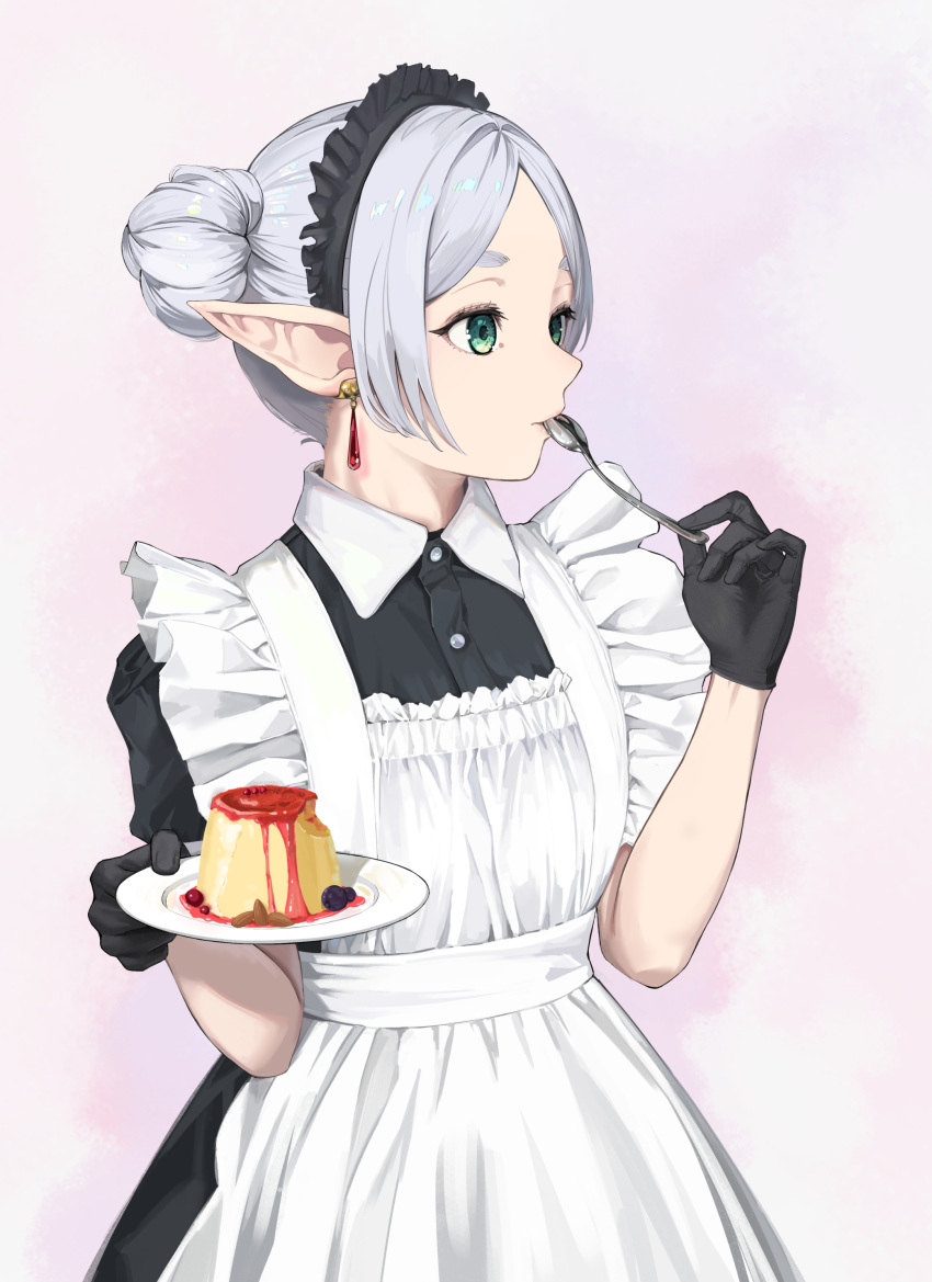 1girl, absurdres, alternate_costume, alternate_hairstyle, apron, black_dress, black_gloves, black_headdress